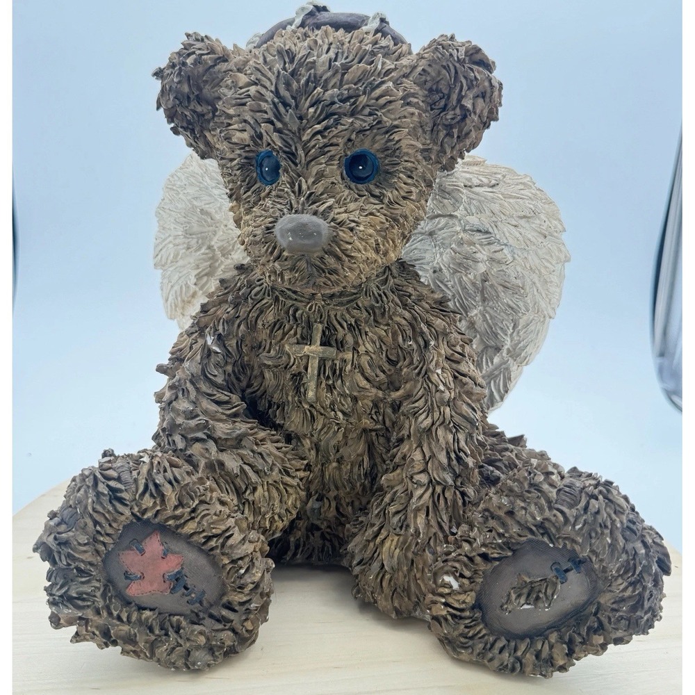 Young's China Angel Bear Figurine Heavy‎ Resin 11in Brown Wings Cross Decor